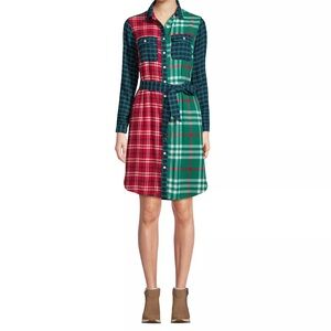 Land’s End Plaid Tartan Flannel Christmas Shirt Shift Dress